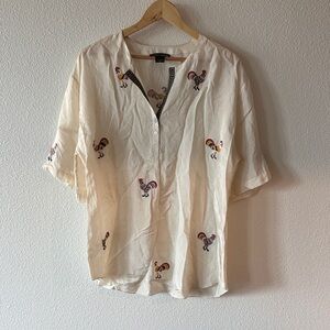 Tanvi Kedia Cream blouse with embroidered roosters